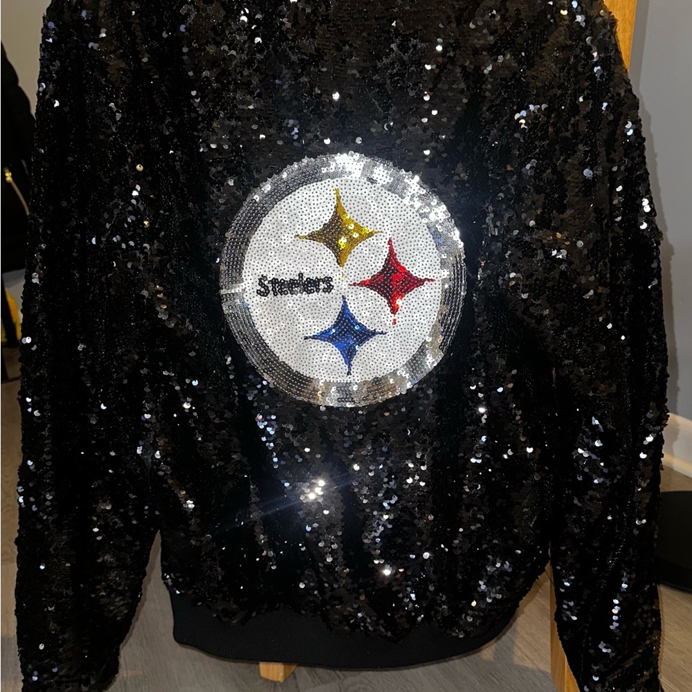 NFL Black Sequin Jacket with Steelers Emblem